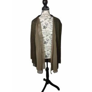 A'Reve Womens M Olive Green Cardigan Mixed Media Boho Cottagecore Grannycore Top